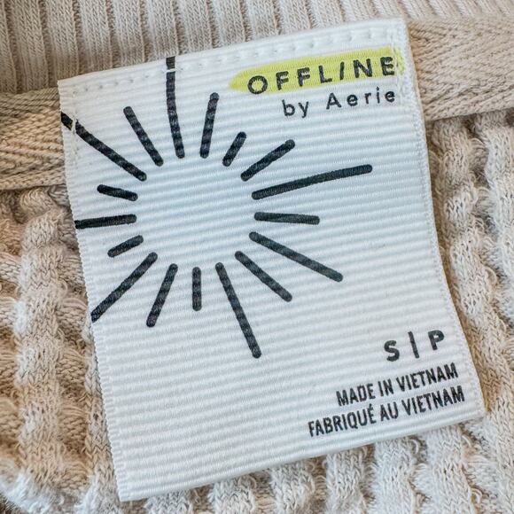 OFFLINE by Aerie Wow! Beige Waffle Notch Neck Long Sleeve T-Shirt, Women’s Small - Picture 5 of 9